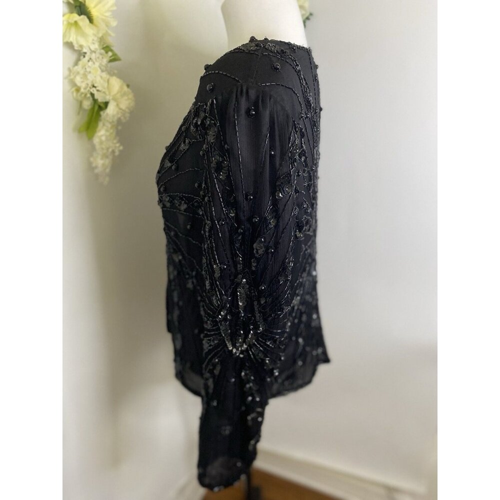 Vintage Black Swee Lo Womens Jacket Sequin Top Party Disco 80s‎ Glam Dynasty XL - Picture 5 of 16